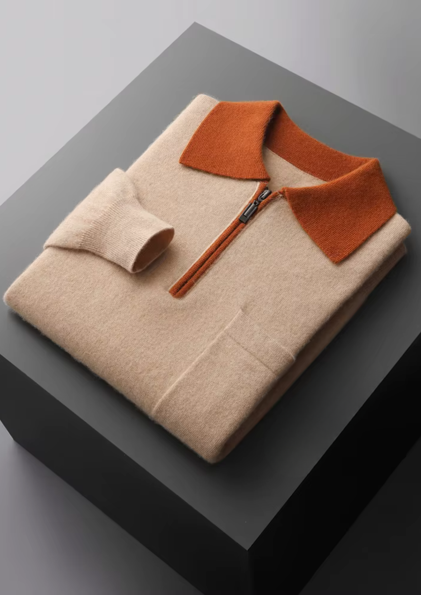 PREMIUM CASHMERE TWO TONE ZIPPER POLO